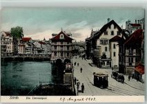 Zürich 1908 Am Limmatquai Tram Pferdekutschen