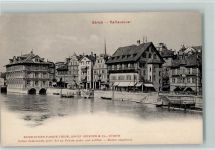 Zürich 1916 Rathausquai, Straßenbahn, Werbung Seidenstoff Fabrik Grieder - AK