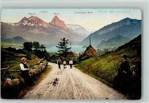 6410 Goldau 1911 - Ansicht mit Wanderer