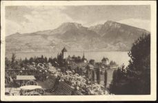 um 1930 Spiez, Schlosshotel Schonegg, Terrassen-Ausblick. K: Bern. Schweiz.,Brügger & Co. AKU2
