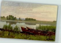 sign. Adolf Stäbli Landschaft an der Limmat Fischerboot Pro Juventute Schweiz Künstlerkarte