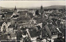1949 - Basel, Schweiz, Teilansicht mit Rathaus und Münster,Gebr. Frey AKU1