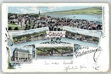 8820 Wädenswil 1899 Lithographie Brauerei Tuchfabrik Villa Weber Bahnhof Hotel du Lac Postgebäude