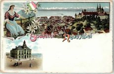 2000 Neuchâtel Neuenburg Lithographie / Künstlerkarte Hotel des Postes