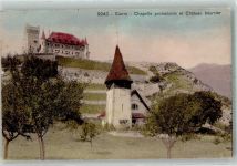 3960 Sierre 1911 Foto AK Prostst. Kirche Schloss Chateau Mercier Bahnpost Zug 206