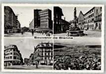 2500 Biel/Bienne Foto AK Denkmal Brunnen Geschäft Bahnhofstrasse Fliegeraufnahme