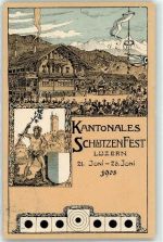 6000 Luzern Lucerne Lithographie / Künstlerkarte 1908 Kantonales Schützenfest Schützenhaus