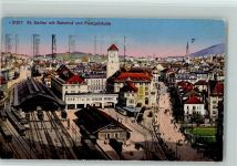 St. Gallen S. Gallo mit Bahnhof und Postgebäude Abendrot Bahnhof Schweiz 1920