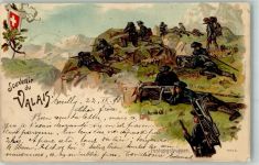 1892 Morcles 1898 Lithographie Festungstruppen Wappen Carl Künzli Zürich Ort lt. Stempel