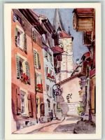 3989 Biel VS 1942 - Nr. 5080 Leo Bandschapp Künstlerkarte - sign Denise Lob 1942 - Im stillen Städtchen, sehr gute Erhaltung AK