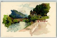 1890 St-Maurice Gebrauchsspuren St. Maurice Künstlerkarte