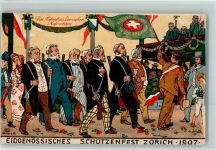 Gebrauchsspuren Ereignis - Schützenfest 1907 Litho - Fahne der sieben Aufrechten