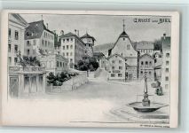 3989 Biel VS 1900 - Teilansicht mit Brunnen, Stempelflecken - Verlag Kaiser Nr. 7326 AK