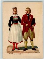 6017 Ruswil Künstlerkarte Kleidung Tracht 18. Jhdt. sign. H. Schaer