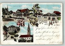 3074 Muri b. Bern 1901 BOAKC Lithographie Gasthaus Zum Sternen Schloss Kirche Gebrauchsspuren, bitte Scan genau beachten!