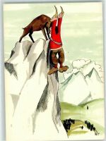 Eggishorn - Tourist hängt an den Hörnern eines Steinbocks am Bergabhang