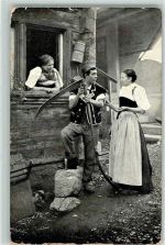 1462 Yvonand 1904 Gebrauchsspuren Senn mit 2 Trachtenmädchen Ort lt. Stempel