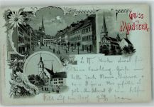 6215 Beromünster 1898 Lithographie / Mondschein Pfarrkirche Stifts-Kirche Feldpost Schützen-Bataillon Nr 4