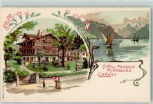 1815 Clarens Lithographie Hotel Pension Mirabeau Segelboote