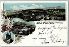 9108 Gonten 1901 Lithographie Bahnhof Eisenbahn Gämse Hotel Kurhaus Hüttenstempel