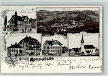 9122 Mogelsberg 1904 BOAKC Lithographie Schweizer Modes Gasthaus Rössli Post Krone Kirche Pfarrhof Beschnitten Gebrauchsspuren, bitte Scan genau beachten!