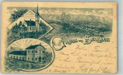 2545 Selzach 1898 Gebrauchsspuren Kirche Gasthaus Lithographie Vorläufer