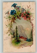 6083 Hasliberg Hohfluh Lithographie Enzian und Silenen Welt und Wetterhorn