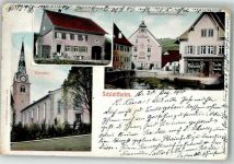 8226 Schleitheim 1910 Foto AK Kirche Geschäft Gemiendhausplatz