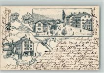 2108 Couvet 1899 BOAKC Lithographie Hotel du Pont Bahnhofsplatz Stempel Commissariat Federal des Guerres