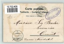 2108 Couvet 1899 BOAKC Lithographie Hotel du Pont Bahnhofsplatz Stempel Commissariat Federal des Guerres