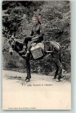 1874 Champéry - Bäuerin mit Milchkanne auf Maulesel
