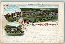 1523 Granges-près-Marnand Granges VD 1900 Gebrauchsspuren Lithographie Schloss Kirche