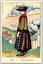 Künstlerkarte sign. E. Bille Frau Schw. Trachten-und Volksliedervereinigung