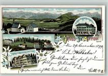 St. Anton Pass BOAKC Lithographie Gasthaus Pension Alpenhof Schulhaus Gasthaus Pension Zum Rössli