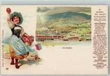 6830 Chiasso Lithographie Mann Tracht Rückentragekorb Werbung Apotheker Rich. Brandts Schweizerpillen Serie XV Kanton Tessin Nr. 1