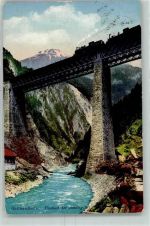6474 Amsteg 1913 Lithographie Gotthardbahn Viadukt