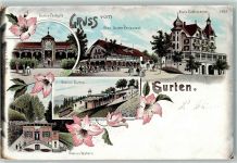 Gurten Kulm 1901 Lithographie Gurten-Festhalle Altes Gurten-Restaurant Neues Etablissement Station Gurten Station Wabern