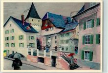 4437 Waldenburg 1952 Künstlerkarte Treppe zum Torturm sign. F.Krumenacher