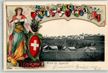 9044 Wald AR Prägedruck Helvetia Wappen Lithographie