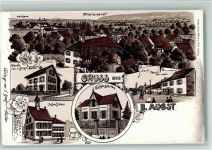 4302 Augst BL 1909 BOAKC Lithographie Schulhaus Handlung J. Graf-Müller Kindergarten Gasthaus Zur Krone