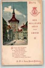 3000 Bern Berne 1902 - Zeitglockenturm sign. K Dussault Neujahrswunsch