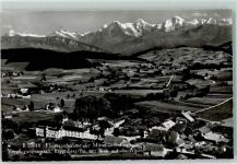 3132 Riggisberg Gebrauchsspuren Fliegeraufnahme der Mittelländischen Verpflegungsanstalt mit Blick auf die Alpen