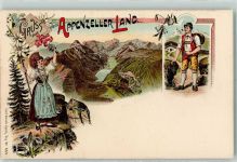 Lithographie Trachten Kuhhirte Edelweiss Enzian