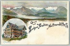 8932 Mettmenstetten Lithographie sign. Steinmann, C. Hotel Kurhaus Paradies