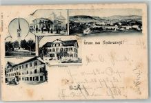 9244 Niederuzwil 1900 Foto AK Kirche Postamt Schule
