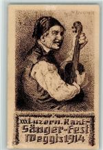 6353 Weggis Gebrauchsspuren Luzern Künstlerkarte das Volkslied sign Bucher