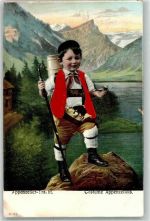 1906 Prägedruck mit echter Stoff Applikation AE 156 Senner Kind Prägedruck AK