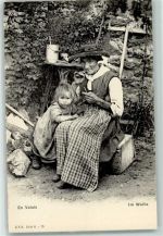 Bäurin mit Kind Strickzeug