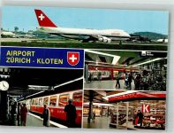 8302 Kloten Foto AK Flugzeug Boeing 747-200 Swissair Bahnhof Einkaufspassage
