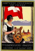 1000 Lausanne Losanna 1928 Künstlerkarte XXIV. Fete Fédérale de Chant Frau mit Lyra sign